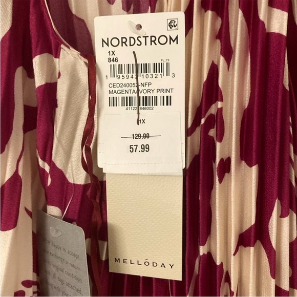 MELLODAY Pleated Floral Satin Magenta and Cream Patterned Maxi Dress Size 1X NWT - Picture 11 of 15